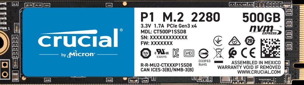 כונן קשיח Crucial P1 CT500P1SSD8 500GB SSD PCIe NVMe M.2 2280